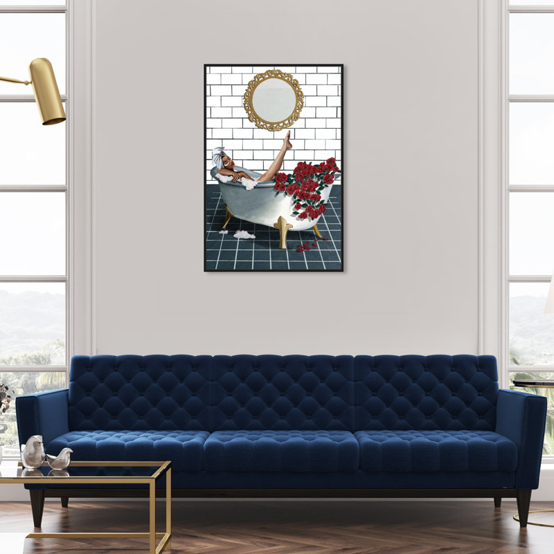 " Bath And Laundry Bathtime Lounge II, Glam Gold ", 36" H x 24" W, Black Framed