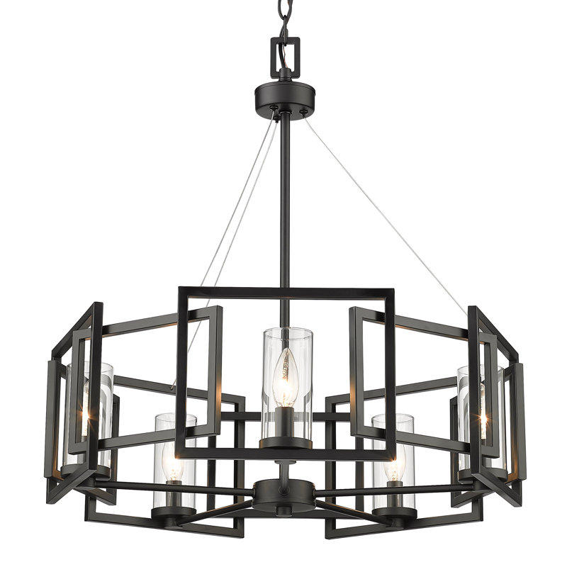 Lustre tambour unique à 5 lumières Newlin, Noir mat