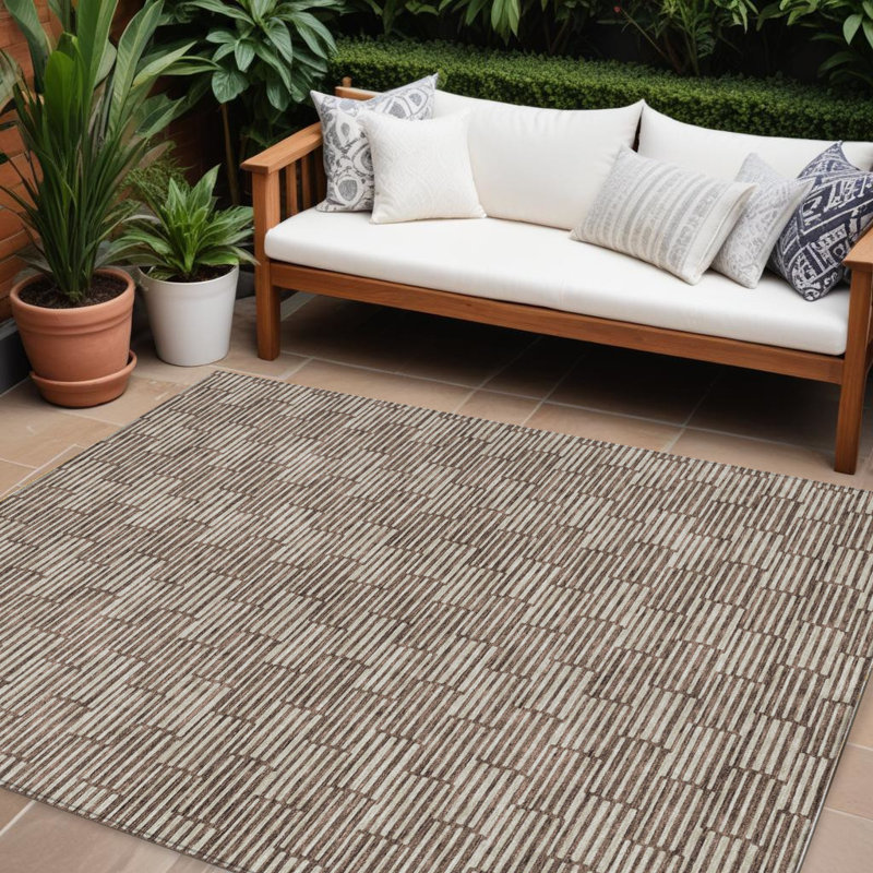 Tapis d'intérieur lavable à motif géométrique 10 pi x 14 pi brun