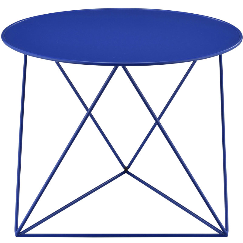 Table moderne moderne en métal bleu avec base géométrique, table d'appoint compacte et tendance, convenant à de multiples utilisations
