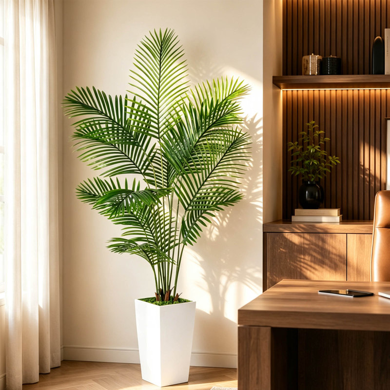 Palmier artificiel 6 'avec plante carrée blanche amovible, plante tropicale artificielle