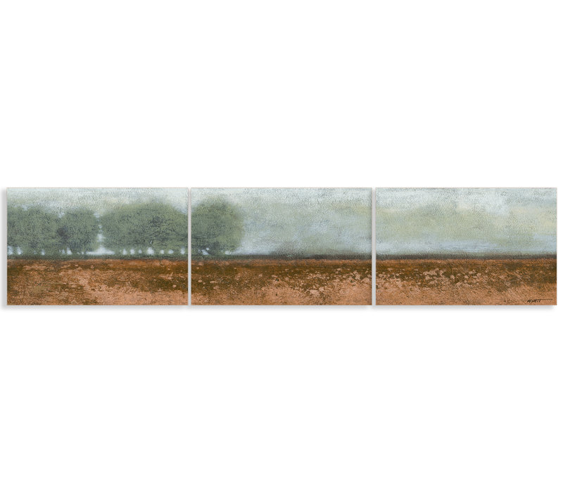 «Landscape Trees in Field Triptych», ensemble de 3 impressions sur bois