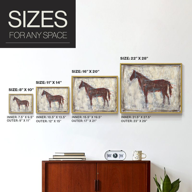 Iron Equine I - Reproduction encadrée - Restickable, H 11 po x l 14 po, Doré