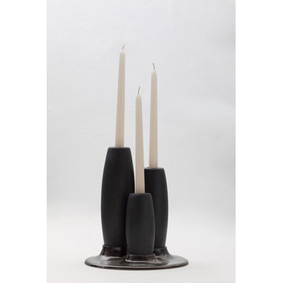 Salar Decorative Ceramic Candleholder With Gold Leaf Solid Wood Plynths By Andean, In Stock