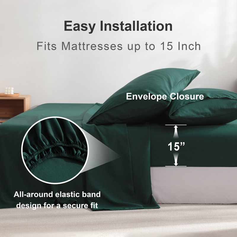 Sheet Set, Queen Sheet Set with 2 Pillowcases, Emerald Green