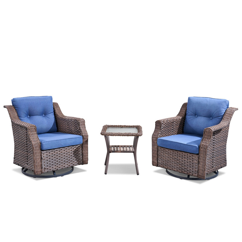 Ensemble de chaises berçantes pivotantes pour l'extérieur, Bleu