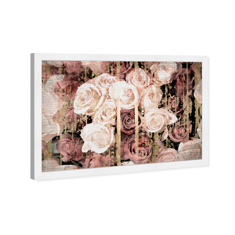 Bouquet de roses roses et rouges, cadre rustique pour salon - cadre photo sur papier, H 26 po x l 38 po, Blanc