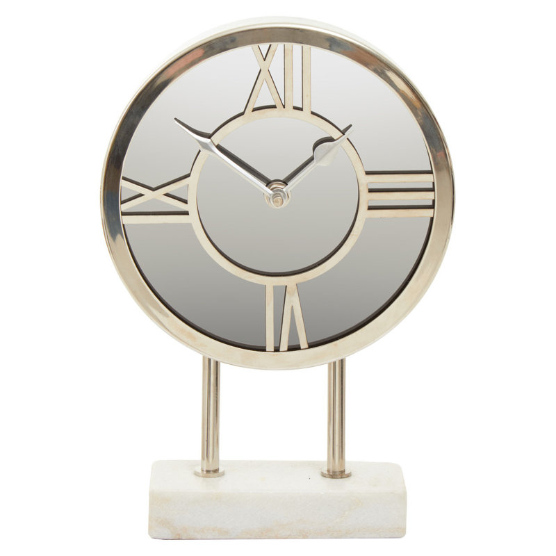 Mateo Roman Numeral Metal Mechanical Tabletop Clock, Silver