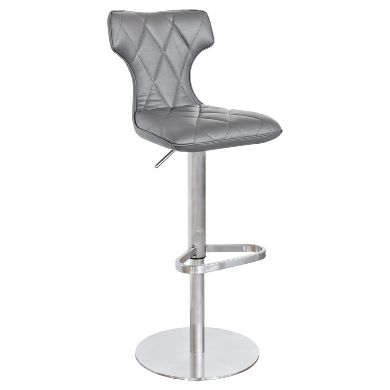 Caius Swivel Upholstered Faux Leather Adjustable Height Bar Stool with Steel Frame, Grey