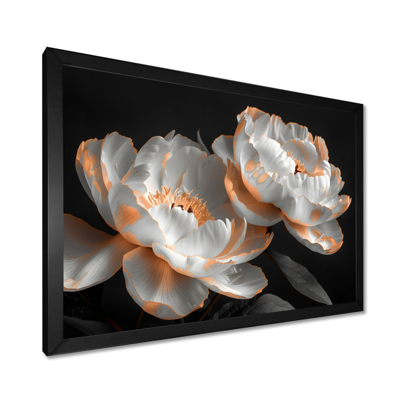 Rumbaugh - pivoines, art mural, H 12 po x l 20 po, Cadre noir