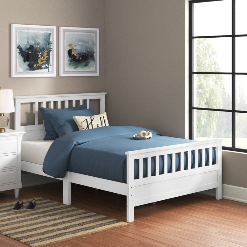 Esteban Wood Platform Bed with Headboard, Full, White