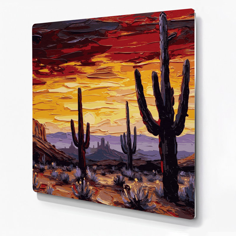 Art mural en métal brun du sud-ouest, paysages au-dessus de Saguaro 132, H 12 po x l 12 po