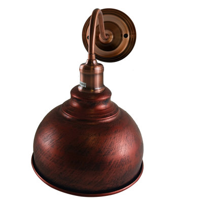 Springboro Vintage Industrial Armed Wall Sconce — Black Metal with Gold Inner Dome Shade, E27 Holder