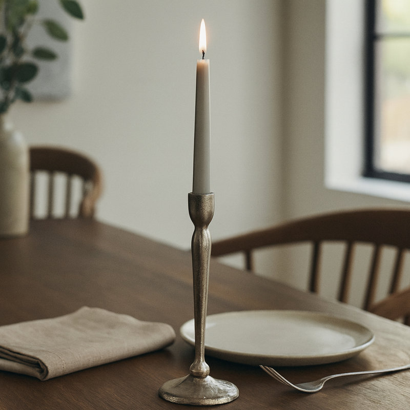 Modern Aluminum Taper Candle Holder - Sleek Decorative Metal Pillar Stand for Stylish Home Decor., 12" H x 4" W x 4" D
