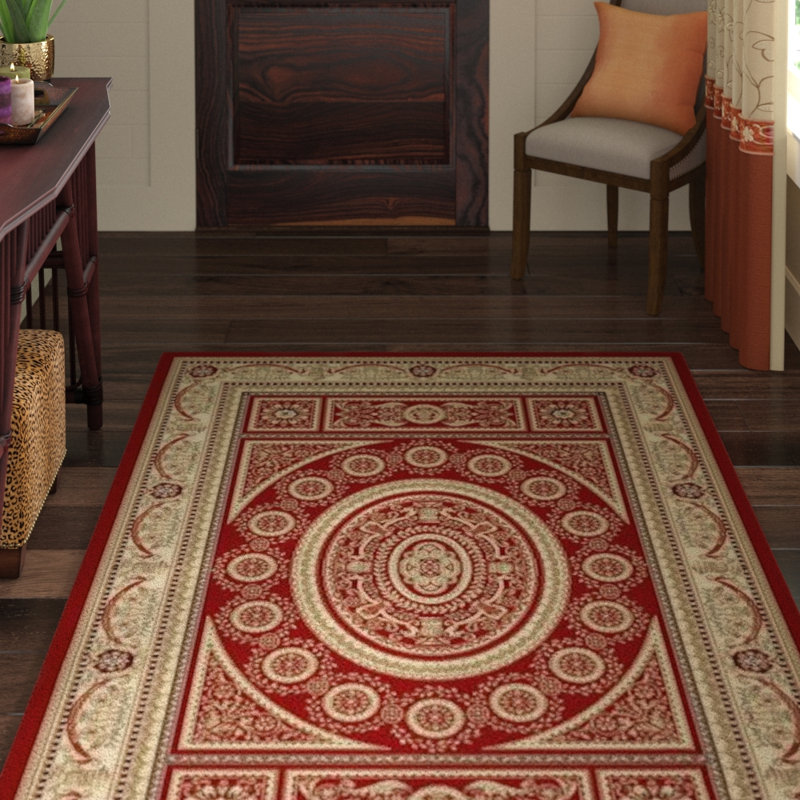 Edmont Oriental Faltweave Red/Beige Area Rug, Rectangle 5'3" x 7'7"