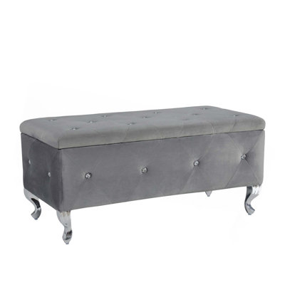 Upholstered Storage Ottoman Bench For Bedroom End Of Bed Faux Leather Rectangular Storage Benches Footrest With Crystal Buttons For Living Room Entryway