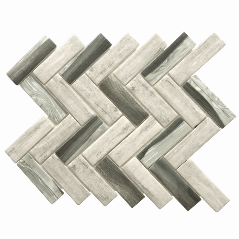 1.2" x 3.9" Glass Mosaic Wall & Floor Tile, White/Gray/Beige