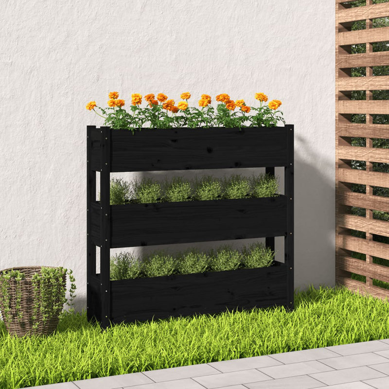 Kwanna Self-Watering Wood Raised Garden Bed, 104.5cm H x 112cm W x 25cm D, Black