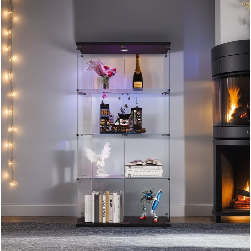 Vitrine à deux portes avec tablettes de rangement, Black