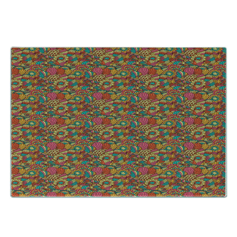 Ambesonne Ethnic Tempered Glass Cutting Board Colourful Floral Doodle Multicolor