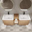 Meuble-lavabo mural avec double lavabo en céramique, rangement ouvert et porte à fermeture en douceur-490852373