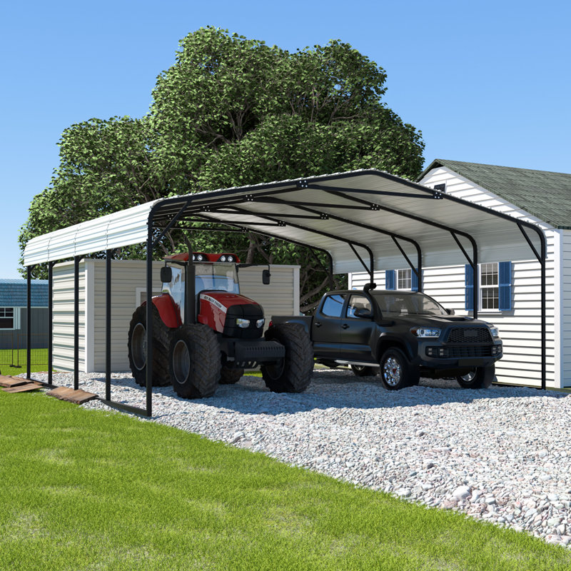 Steel Carport, Galvanized Multiple Sizes, 20' W x 20' D, Cream White