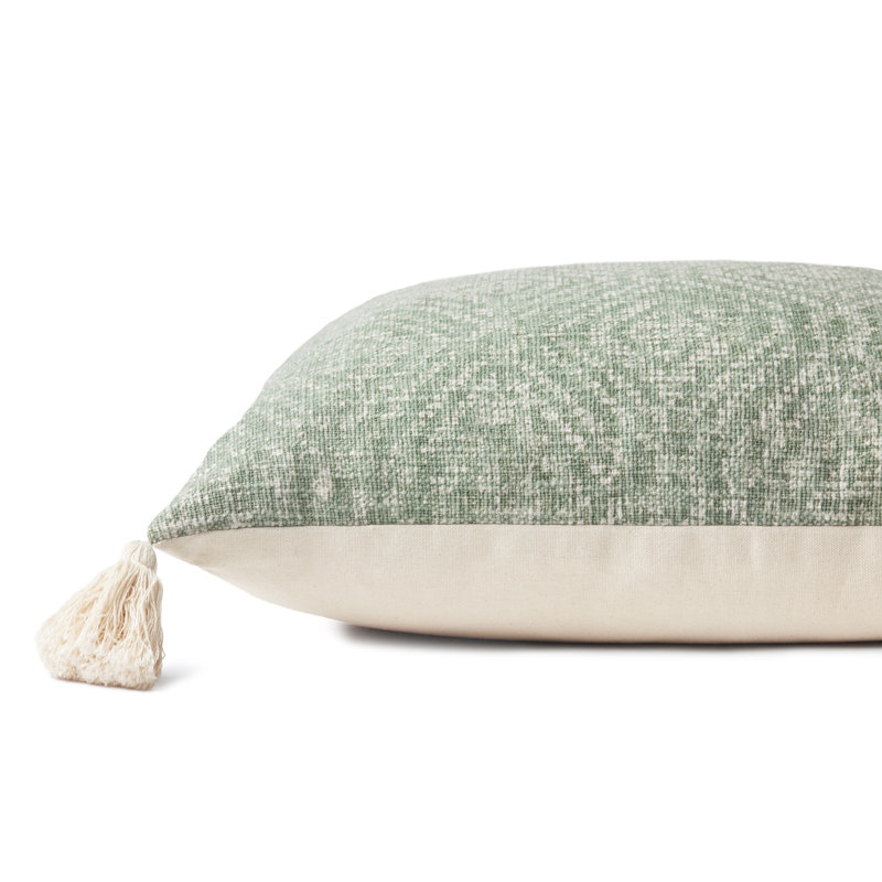 Green Cotton Tribal Diamond Tassel Pillow 22" x 22"