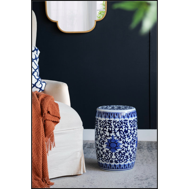 Tabouret de jardin en céramique, petit tabel latéral bleu et blanc, P 11 po x 16 po