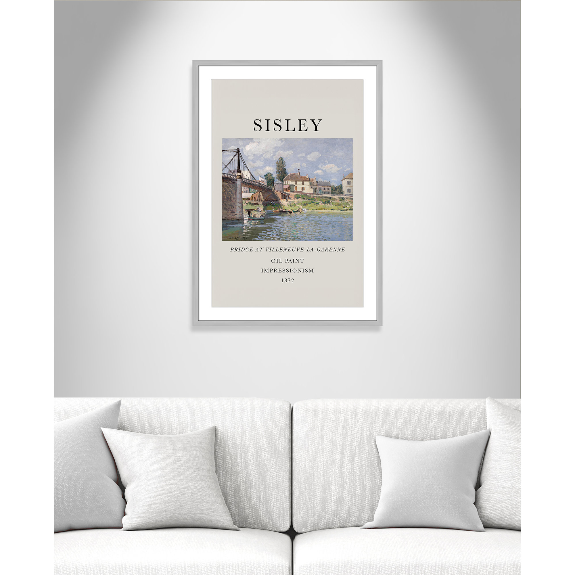 Old Masters Collection " The Bridge At Villeneuve " by Alfred Sisley, Silver Single Picture Frame, Yes