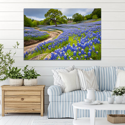  Toile de printemps, décoration murale, peinture de photos de nature pour le salon, grandes impressions florales pour la chambre à coucher, art mural arbre de forêt, affiche de paysage de fleurs sauvages bleues, 18 po x 24 po