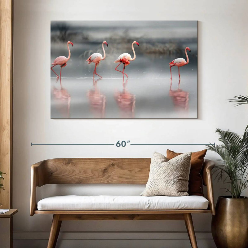 Pink Flamingos Lined Up, 32" H x 48" W