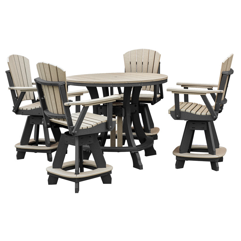 Round 4 - Person 44'' Counter Height Dining Set, Black, Weatherwood