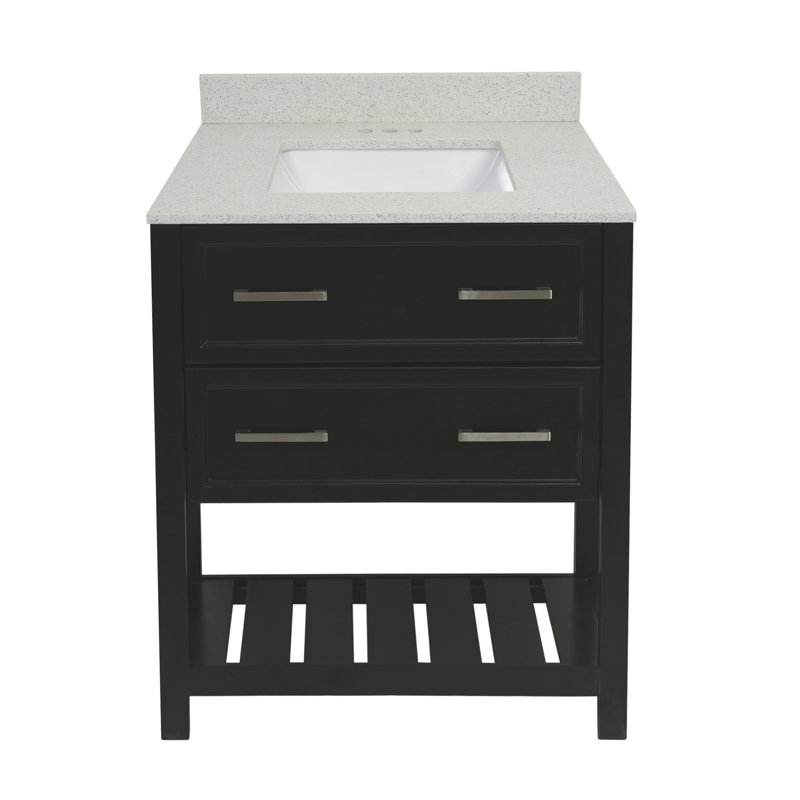 Aguallo 25'' Single Bathroom Vanity with Quartz Top, Espresso, Galaxy White