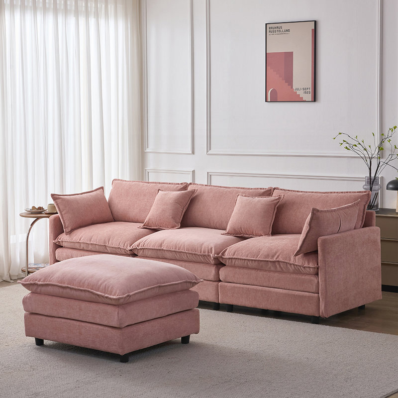 Canapé modulaire avec repose-pieds, tissu chenille doux, sièges confortables, structure en bois robuste, assemblage facile pour le salon