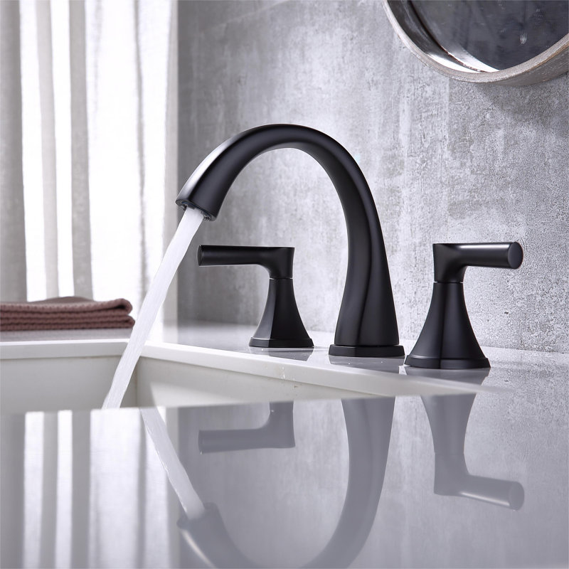 Widespread 2-handle Bathroom Faucet with Drain Assembly, Matte Black