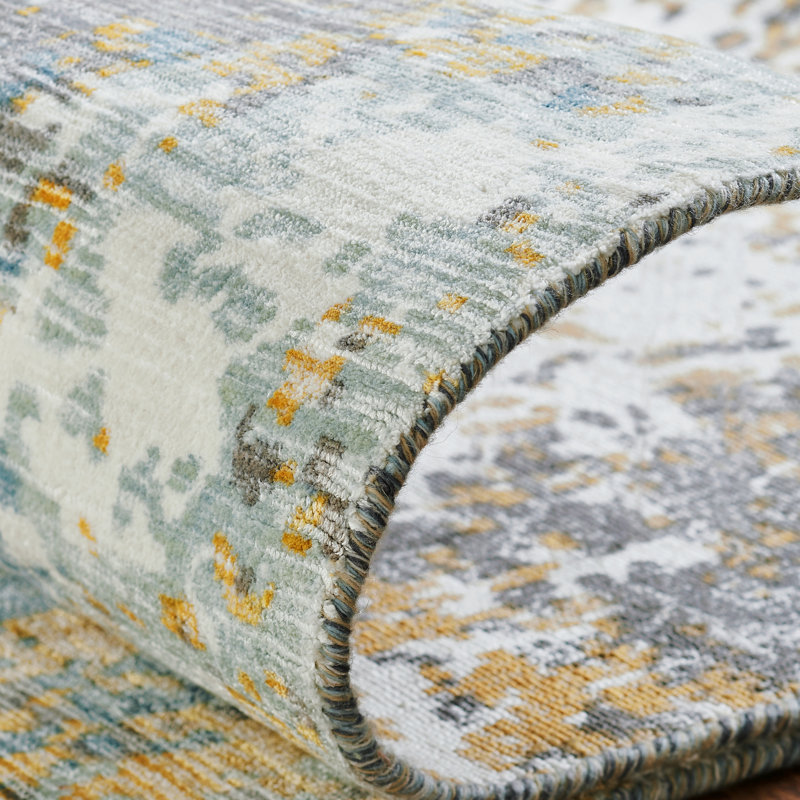 Abstract Area Rug in Yellow, Rectangle 9'6" x 13'