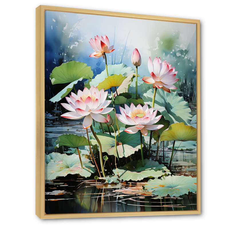 «Geryon China Art Lotus Pond II», reproduction, H 44 po x l 34 po x P 1,5 po, Cadre naturel flottant