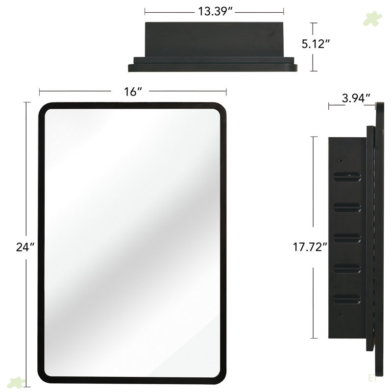Armoire à miroir murale ou encastrée, H 5,25 po x l 24,13 po x P 15,92 po