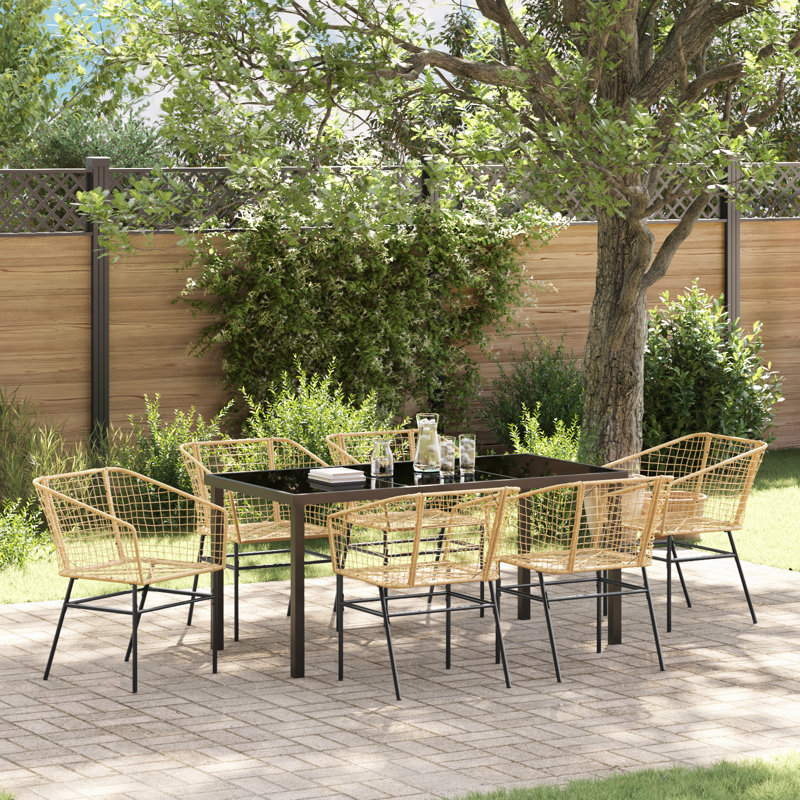 6 - Person Patio Dining Set Rectangular Table, Brown
