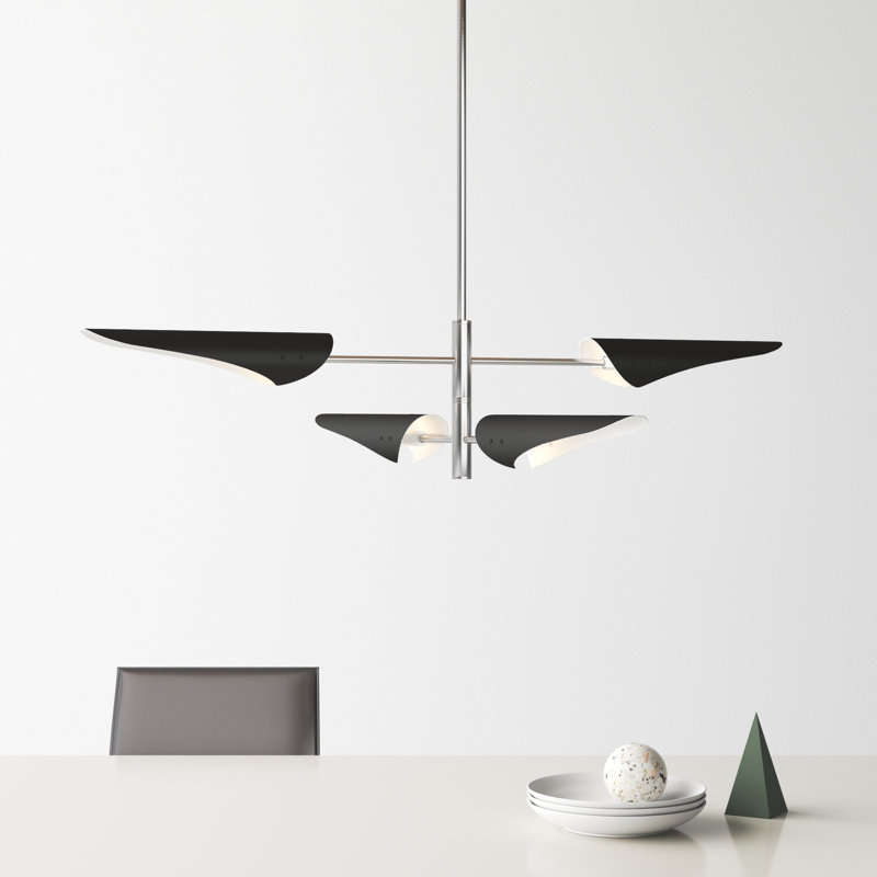 Cortina 4 - Light Steel Dimmable Modern Linear Chandelier, Brushed Nickel, Black