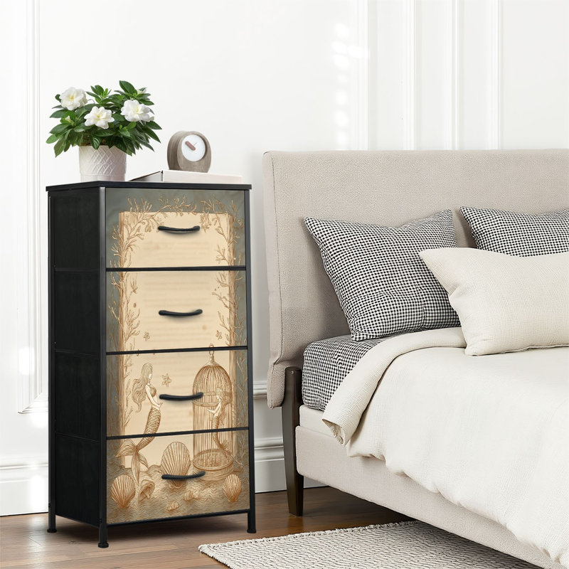 4 Drawer Dresser for Bedroom, Narrow Chest of Drawers, Wooden Top and Study Iron Frame 18"x37.5"-(WxH)