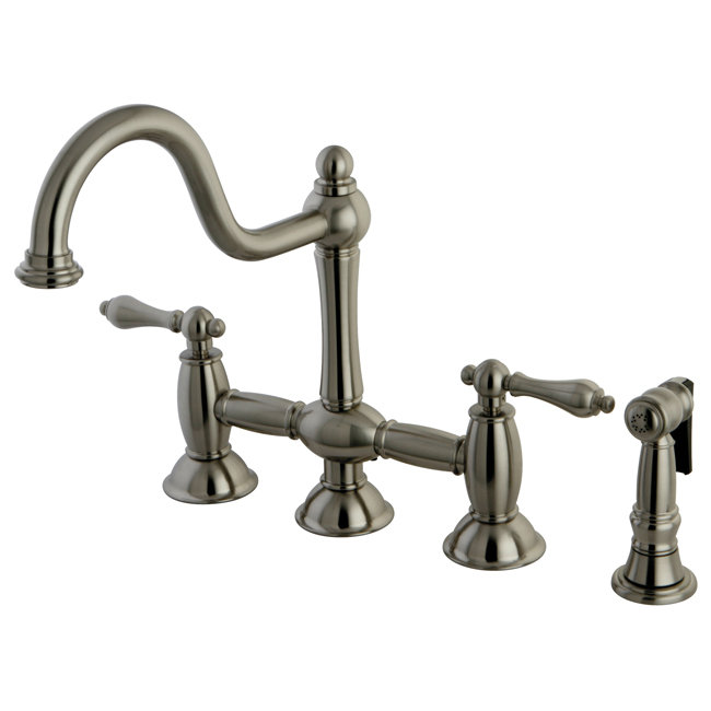 Widespread Bridge Faucet with Side Spray, Polished Brass