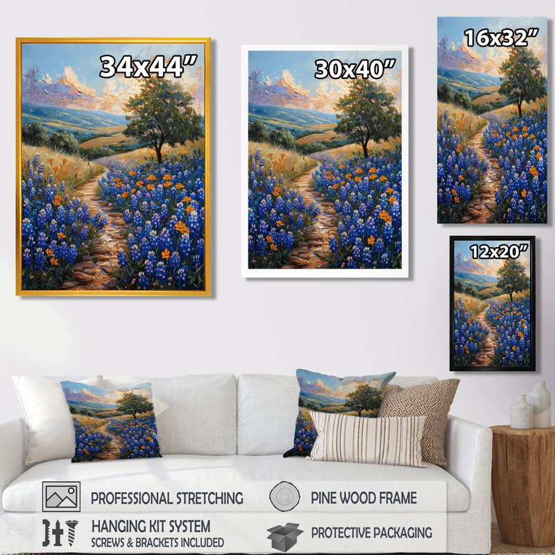 Décoration bleue bleue prairie bleue Bonnets bleus III - Bonnets bleus, H 32 po x l 24 po x P 1 po