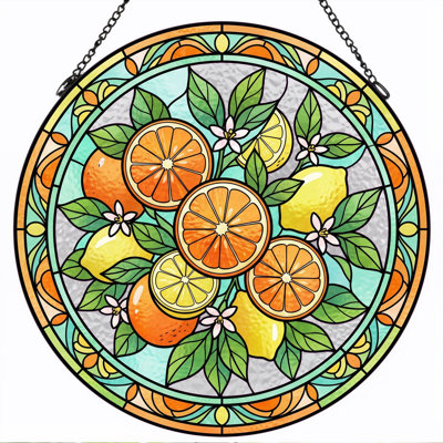 Citrus Fruit Stained Glass Window Panel，7.8H