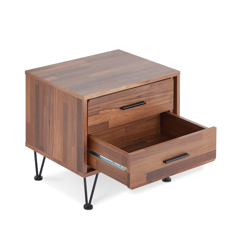 2 tables rectangulaires avec finition noyer et pieds en métal robuste, Noyer