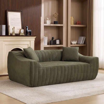 Causeuse moderne surdimensionnée en similicuir 2 places, canapé spacieux et profond avec 2 coussins décoratifs, canapé compact pour les petits espaces