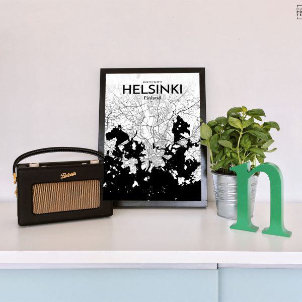 « helsinki city map », reproduction d’impression sur affiche à motif encre, H 24 po x l 18 po
