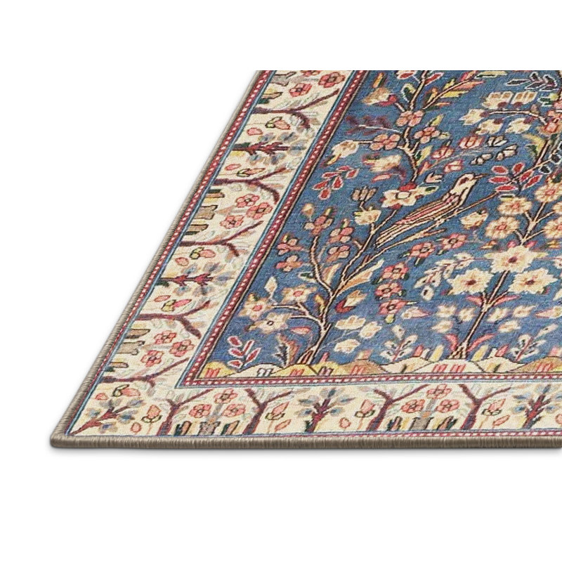 Tapis beige/bleu traditionnel, Rectangle 3 pi x 5 pi