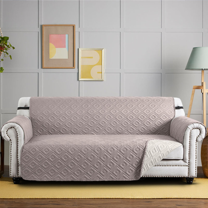 Microfiber / Microsuede Box Cushion Sofa Slipcover, 179cm H x 280cm W, Beige/Cream
