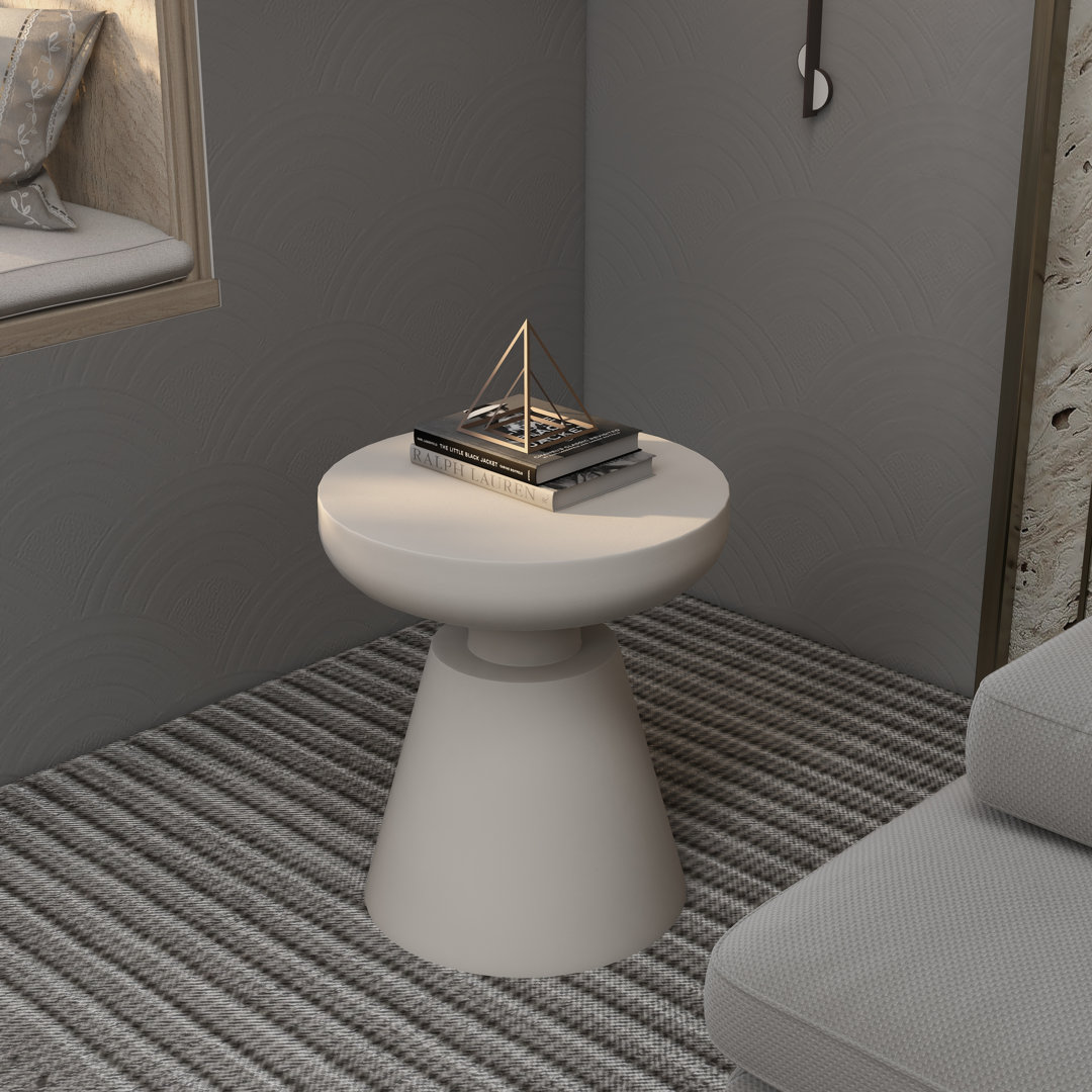 Ashbie Modern Fiberstone Pedestal Side Table with Round Top – Sculptural Indoor/Outdoor Accent Table for Patio or Living Room Wrought Studio™ 